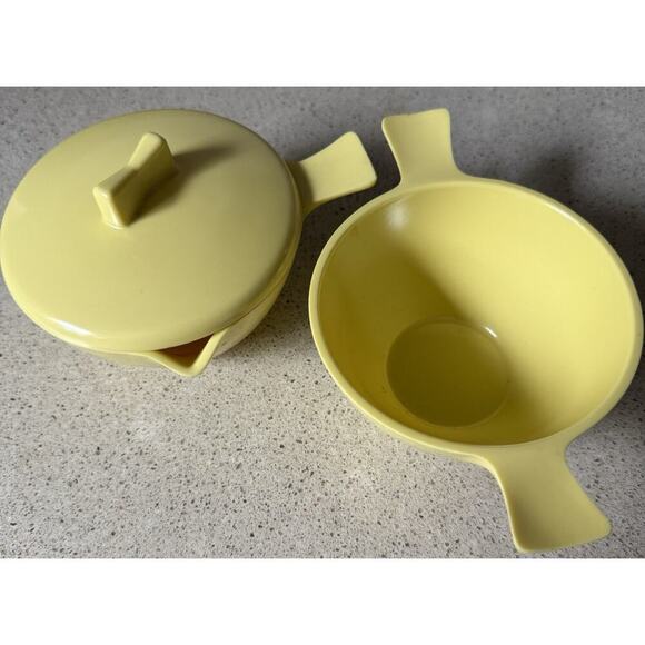 Vtg 50s 60s Stetson Melmac Lemon Yellow Cream & Sugar Lid Bowl Atomic Retro - Picture 5 of 5